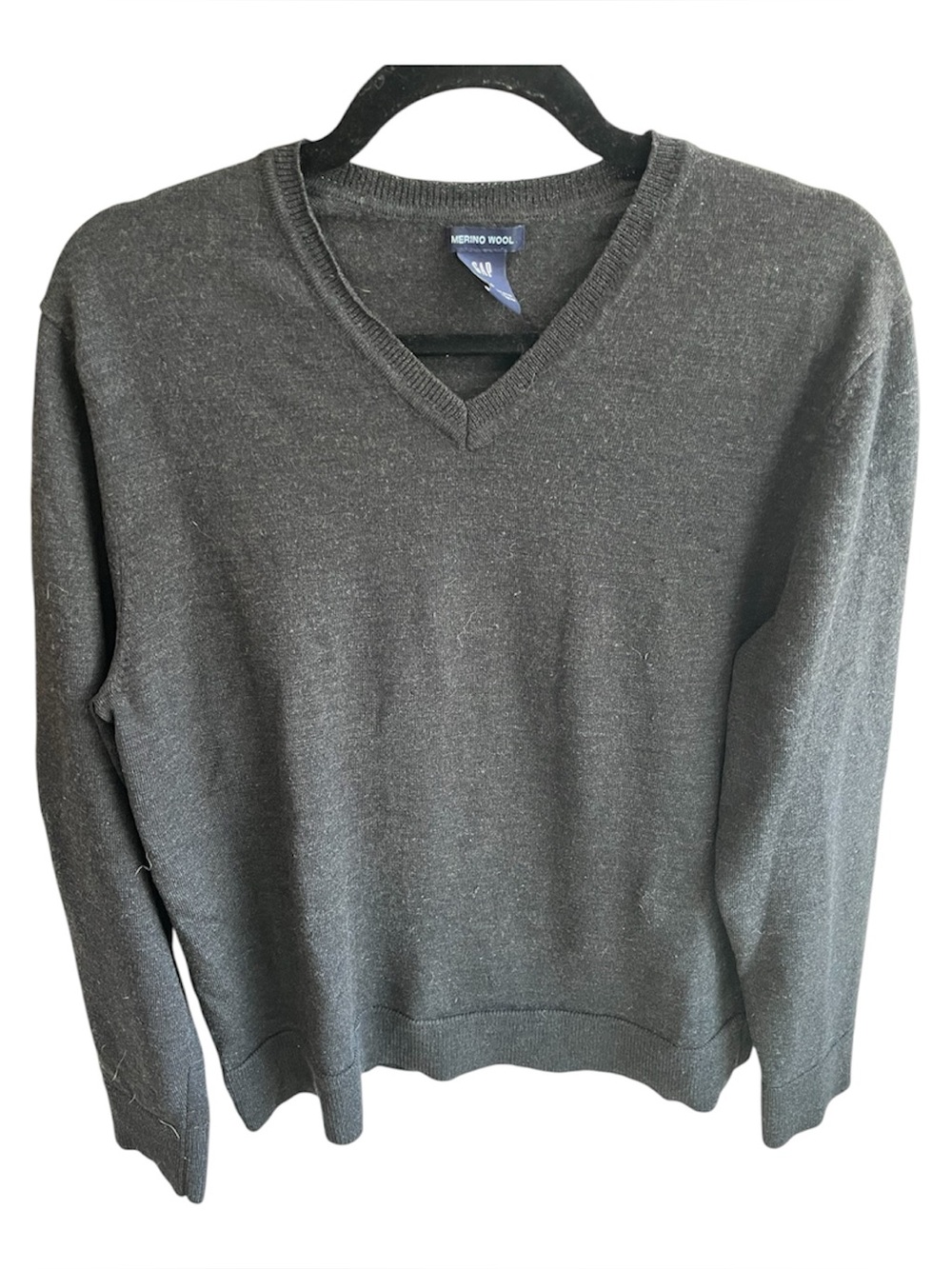 GAP Y2K Merino Wool V Neck Grey Sweater *flaw Size Large Base Layer